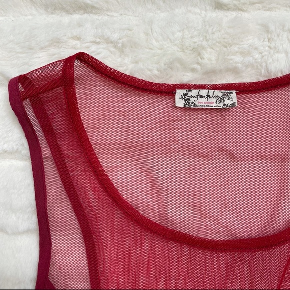 Free People Marble Mesh Red Peplum Tank Top Sz S - Picture 7 of 10